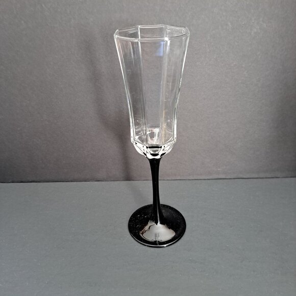 Luminarc Octime Champagne Flute 8.75" Onyx Black Stem Faceted Crystal France - Picture 9 of 9